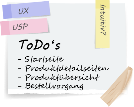 Notiz mit ToDo's zur Shop-Optimierung